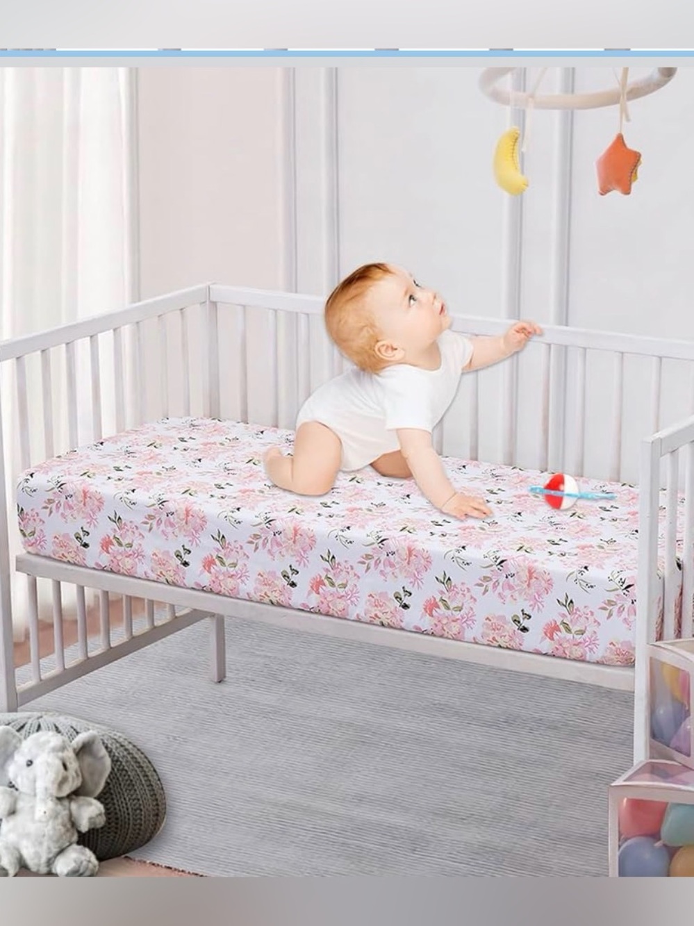 Floral Pink Baby Crib Fitted Sheet - Soft Nursery Bedding
